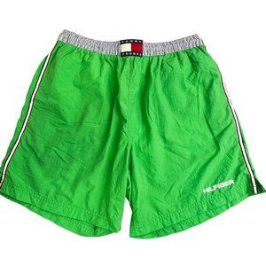 Vintage Tommy Hilfiger Trunks Swim Board Shorts size L Men Green Spellout Liner